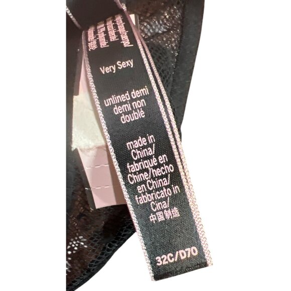 Victorias Secret Black Lace Very Sexy Unlined Demi Bra 32C With Racerback NWT - Picture 5 of 6